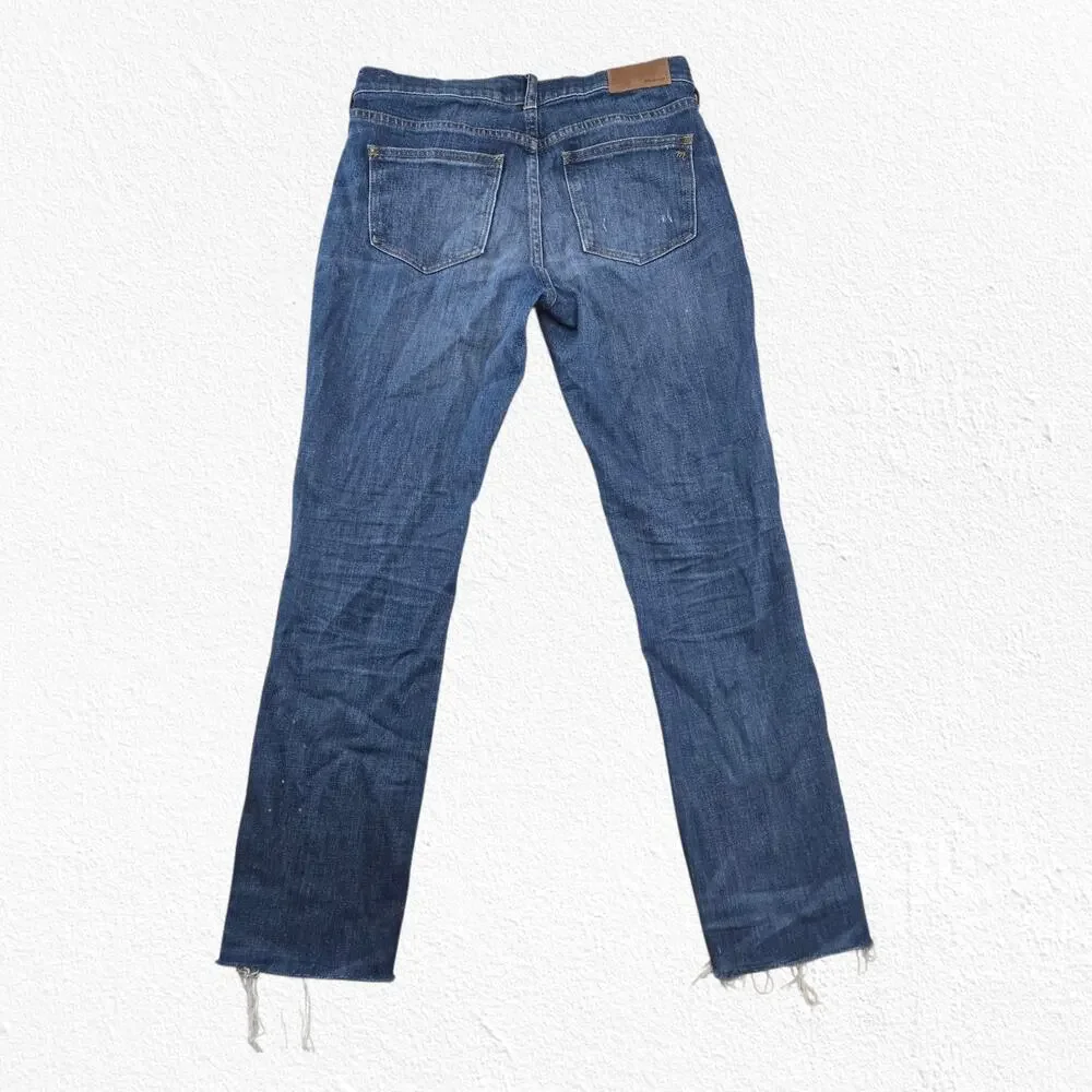 Madewell  Dark Wash Slim Boyjean Distressed Raw Hem Boyfriend Jeans Size 25